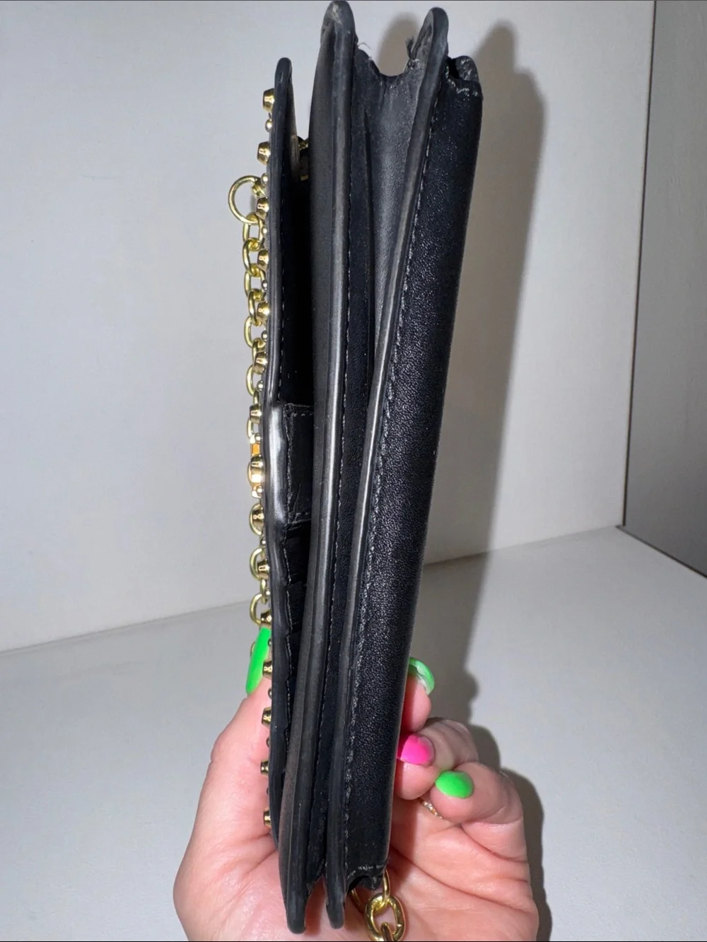 Michael Kors Black Studded Leather Phone Crossbody Wallet Bag—Shoulder Chain